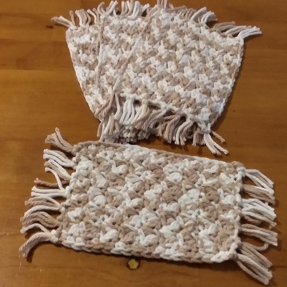 Eco friendly Boho Mug Rugs with Fringe Set of 4